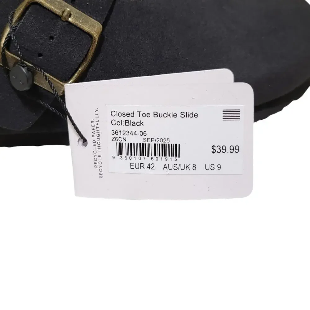 Cotton On Men Closed Toe Buckle Slide Clogs Size US 9 Black Faux Suede